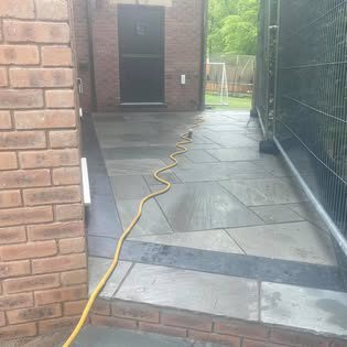 New porcelain paved side patio and access path